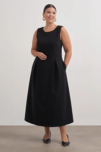 MYLİNE Pleated Sleeveless Pocket Long Dress