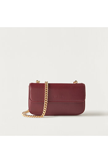SASHA Logo Embossed Crossbody Bag with Magnetic Closure and Chain Strap