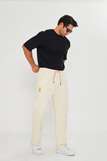 masso moda Men's Baggy Piece Pattern Side Label Gabardine Trousers 721