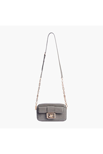 Beverly Hills Polo Club Textured Crossbody Bag with Detachable Strap and Zip Closure