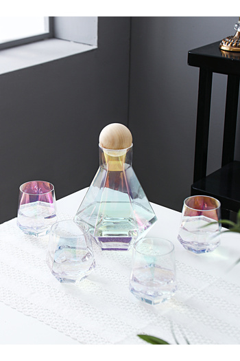 sharpdo Glass Water Bottle Set Six Edged One Pot Four Cup Set