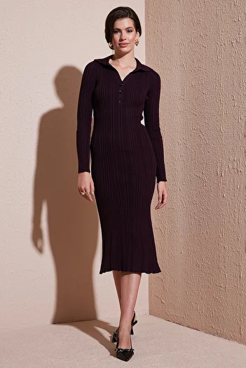 Lela Rochie de tricotat midi, slim fit, cu decolteu în V, cu cusături premium, ROchie 680EL00282