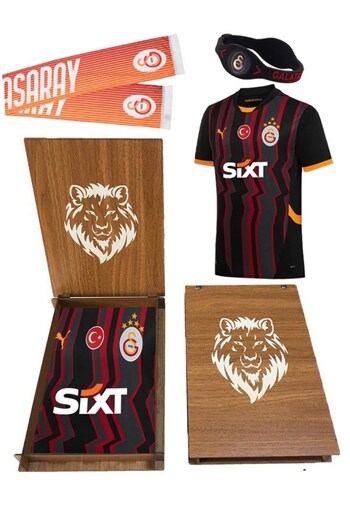 Galatasaray Puma Licensed 2024/2025 5 Star Alternate Jersey Scarf and Bracelet Gift Wooden Box