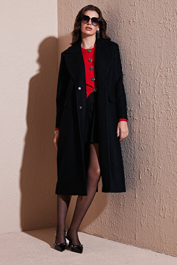 Lela Wool Blend Oversize Double Breasted Lapel Slit Long Cashmere Coat Coat 6810235