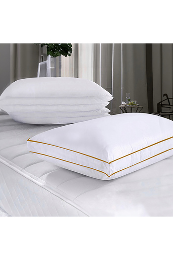 BACK COMFORT Microfiber Prime Hotel Pillows with Double Golden Line, Set of 4 – Hypoallergenic Soft