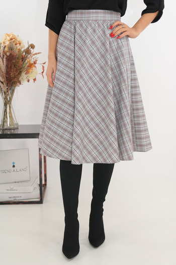 Vanessa Line RO Midi pleated skirt in gray fabric with checkered print
