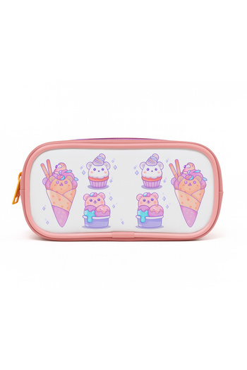 MUCCO 01112 Pink Color Teddy Bear Patterned Pvc Transparent Waterproof Single Compartment Pen Holder Pencil Case