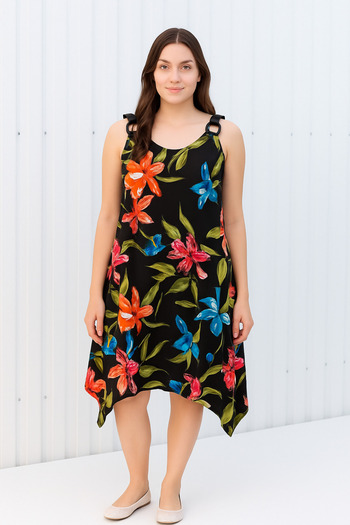 Cancanlı Kumaşçılık Plus Size Loose Floral Patterned Summer Dress