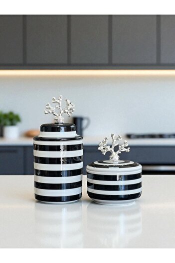 ferayhome Kitchen Accessory Ceramic Lid Black Zebra Cylinder Black Zebra Can Silver