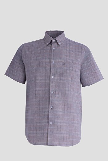 Sabri Özel Short Sleeve Plaid Pattern Cotton Men's Shirt Coffee