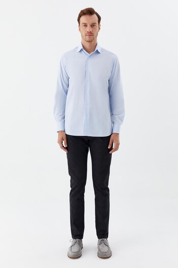Sabri Özel Italian Collar Patterned Men's Shirt Light Blue
