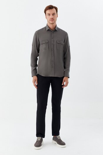 Sabri Özel Classic Collar Pocket Men's Shirt Khaki