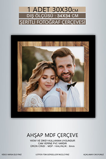 Bytwo 1 Piece 30X30 Frame - Black-Wood Striped Photo Frame - Mdf Frame - Square Frame