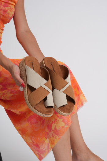 Taran Laura Women's Flip Flops Cross Detailed Stylish and Comfortable Cork Sole Slippers