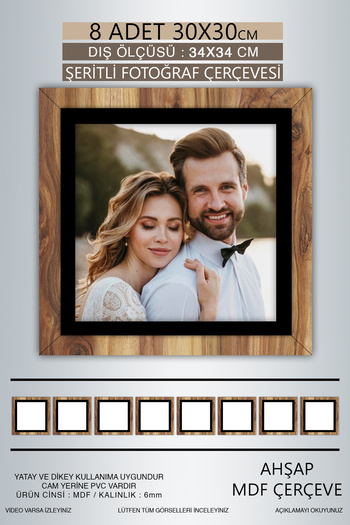 Bytwo 8 Pieces 30X30 Frame - Wooden-Black Striped Photo Frame - Mdf Frame - Square Frame