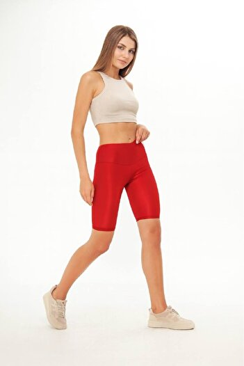 comstar Women's High Waist Basic Red Shiny Biker Mini Leggings