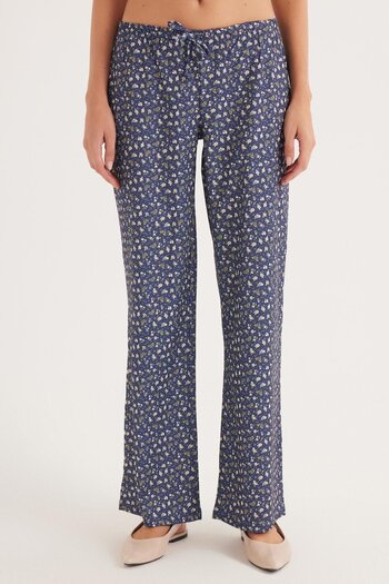 Tudors Women's Relax Fit Relaxed Cut Elastic Waist Tie Patterned Pants