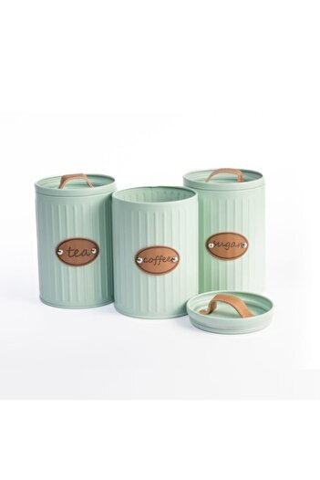 divendi-ro Set of 3 decorative metal containers, for coffee, sugar or tea, metal, capacity 1L, light blue