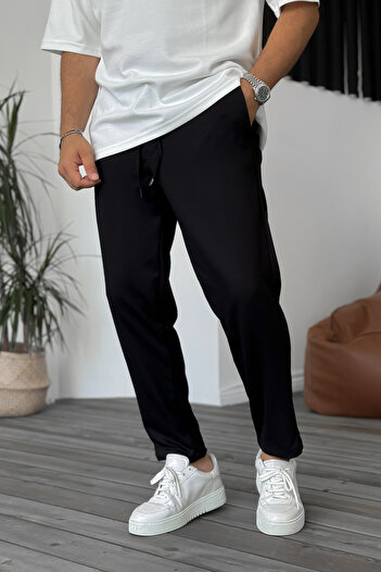 THE RULE Men's Black Relaxed Seasonal Loose Classic Comfortable Fit Elastic Waist Stretch Fabric Jogger Pants