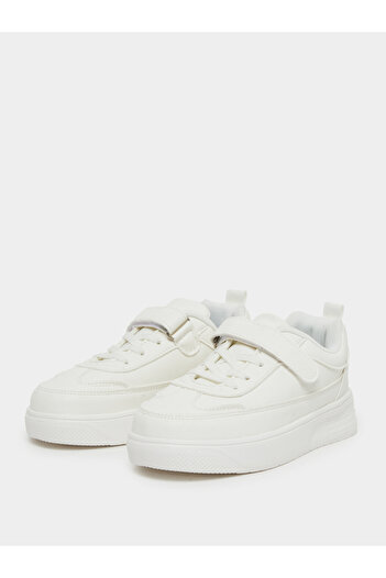 Styli Unisex White Textured Sneakers with Hook and Lace