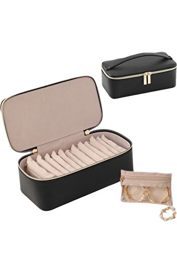 gaman Leather Multi-Compartment Organizer Bag - Portable Jewelry and Cosmetic Organizer