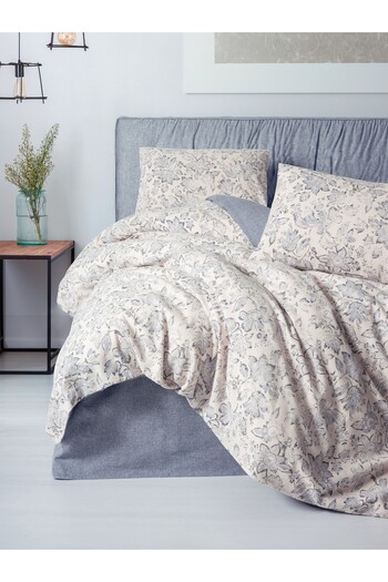 Cotton Box Flannel Single Duvet Cover Set Ruby Anthracite
