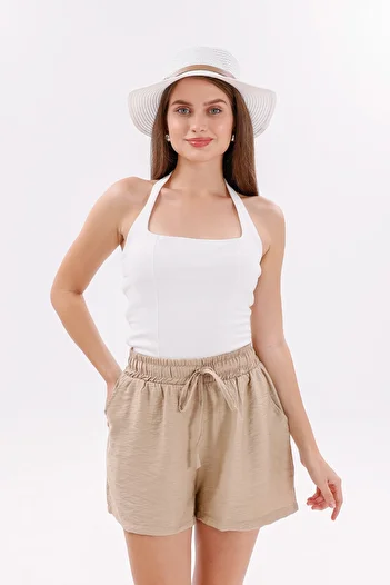 GENIUS STORE Genius Store Women's Shorts Aerobin Cotton Pocketed Non-Shrink Fabric Shorts with Elastic Waist