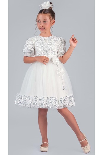 Mnk Baby&Kids Girl's Skirt Hem Sequin Venna Evening Dress M00761 White