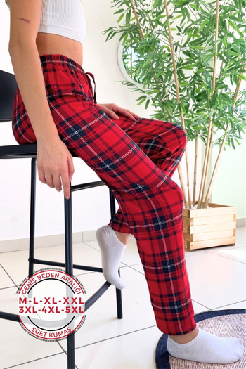 Farya Home Soft Velvet Textured Plaid Checked Suede Pajama Bottoms Pants
