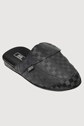 vory Men's Black Checkered Pattern House Slippers Groom's Gift Vr.Gc.03.T85.Y19