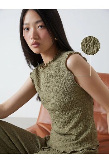 LC Waikiki Khaki Crew Neck Textured Blouse