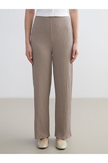 LC Waikiki Elastic Waist Textured Wide Leg Women's Trousers