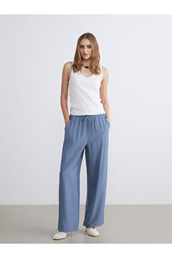 LC Waikiki Indigo Wide Leg Women's Trousers with Elastic Waist