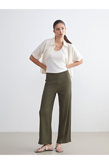 LC Waikiki Sparkling Selections from Shining Store |   Textured Women's Trousers with Elastic Waistband
