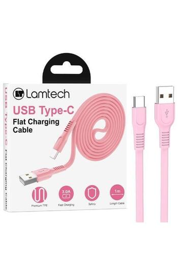 Lamtech Charging and Data Cable Lamtech, USB to Type-C, Flat, 3A, 1m, Pink