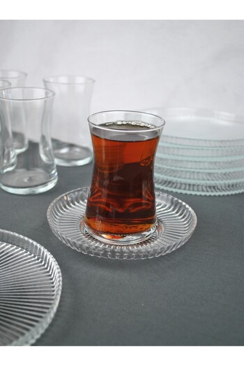 Qualitev 18-Piece Glass Tea Set Set - Cake Plate - Tea Cup and Tea Plate Modern Breakfast Set