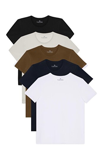 Tudors Unisex 5 Pack Μαύρο-Λευκό-Πέτρα-Ναυτικό-Χακί Slim Fit Slim Fit 100% βαμβακερό μπλουζάκι με λαιμόκοψη