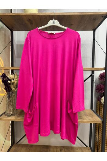 ÖZNE BUTİK Women's 100% Cotton Lycra Pocket Detail A-Line Combed Cotton Tunic
