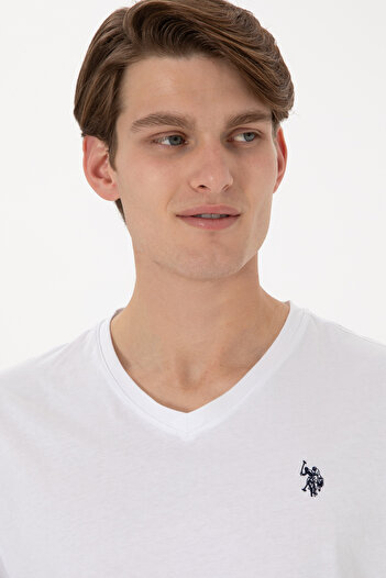 U.S. Polo Assn. Men's White T-Shirt With V-Neck And Embroidered Logo