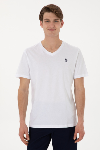 U.S. Polo Assn. Men's White T-Shirt With V-Neck And Embroidered Logo