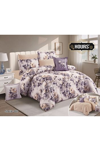 HOURS Floral double quilt set, 8-piece set, cool fabric for comfort, size 220 x 240 cm