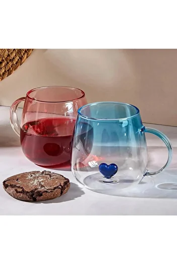 PİNK DESİGN KİTCHEN Love 2-Piece Glass Mug 400 ml