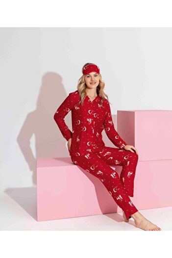 Mine style Mother-Daughter -Winter Suede Red Deer Pattern Front Button Pajamas Set