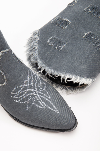 MS SUGAR SHOES Women's Ripped Detailed Denim Boots Embroidered Cowboy Style Cowgirl