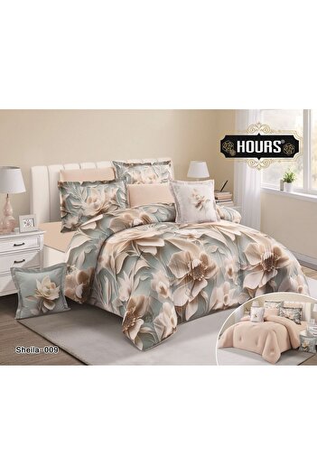 HOURS Floral double quilt set, 8-piece set, cool fabric for comfort, size 220 x 240 cm