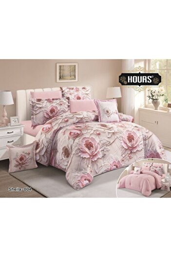 HOURS Floral double quilt set, 8-piece set, cool fabric for comfort, size 220 x 240 cm