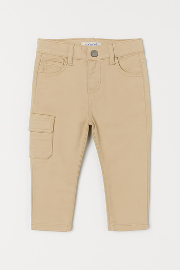 Magu Boy's Cotton Beige Cargo Pocket Trousers
