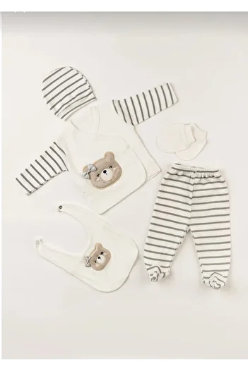 Baby Wings Cotton Teddy Bear Susene Embroidered Luxury Newborn Hospital Release Bodysuit Set - Boxed