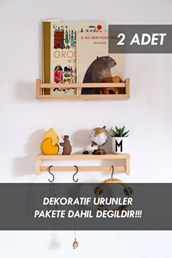 Moola Set of 2 Montessori Kids Room Educational Bookshelf Shelves, Wooden Wall Shelf