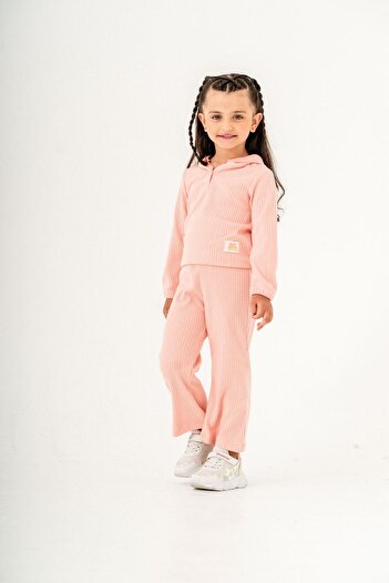 Magu Girls' Cotton Hooded Ribbed Sweat and Leggings Set